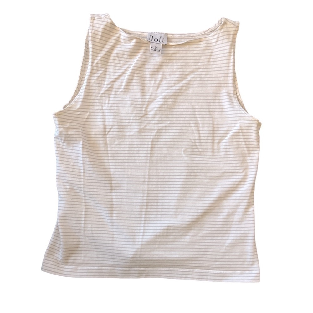Ann Taylor Loft Sleeveless Shirt | Medium | White & Gray Stripes
